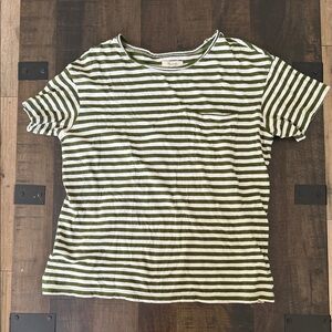Madewell Olive Green Striped Top with Cream Trim